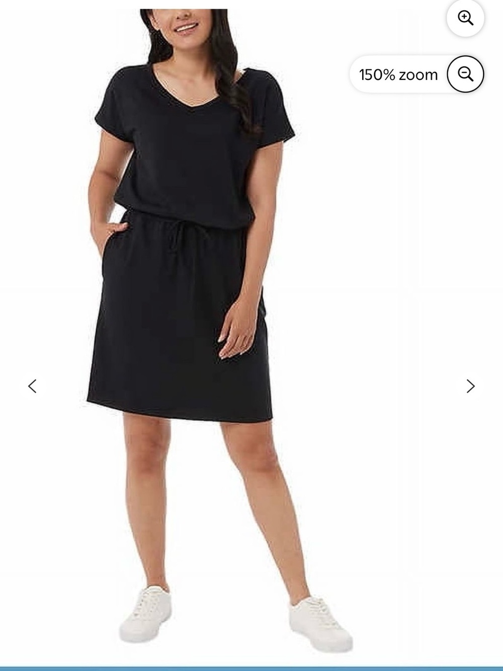 32 Degrees Black Short Sleeve V-Neck Drawstring Mini Dress